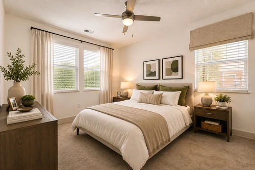 Bedroom with two windows at Millennium Apartments