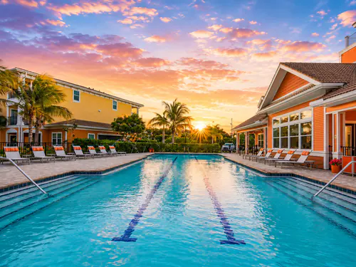 Millennium Apartments' lap pool at sunset